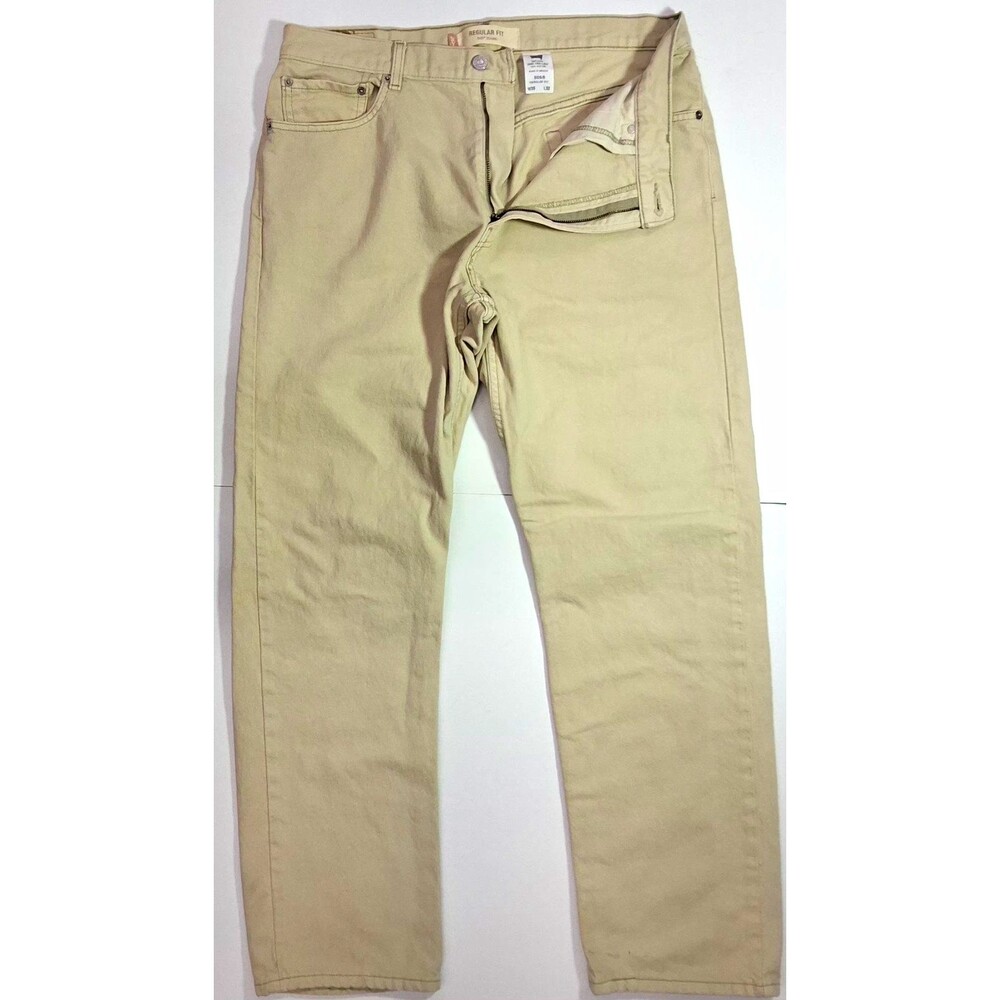 Levi's 505 Regular Fit Mens Beige Light Wash Straight Leg Jeans 36x32 Denim
